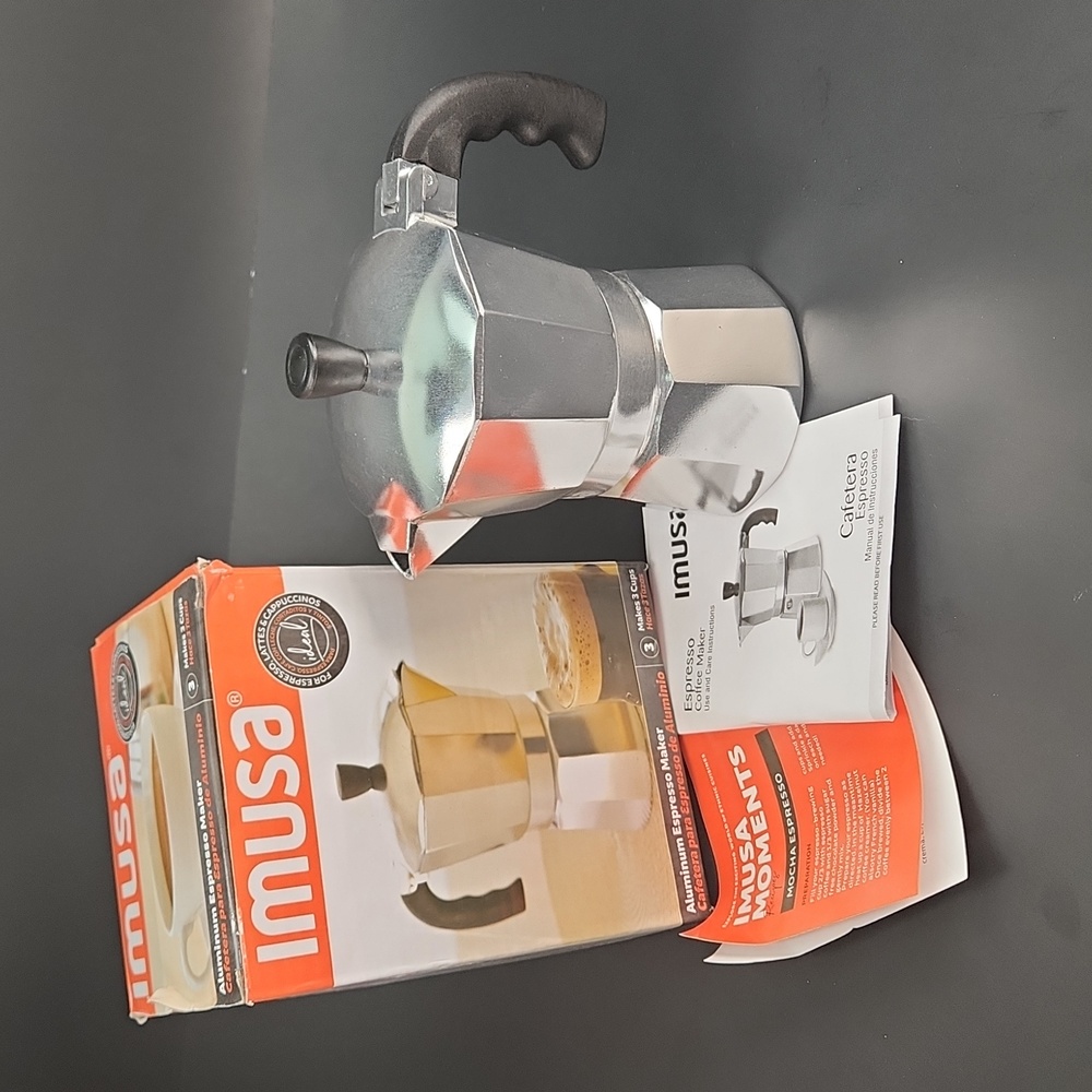 IMUSA STOVETOP ESPRESSO MAKER, 3 Shot, New in Box Moka Pot